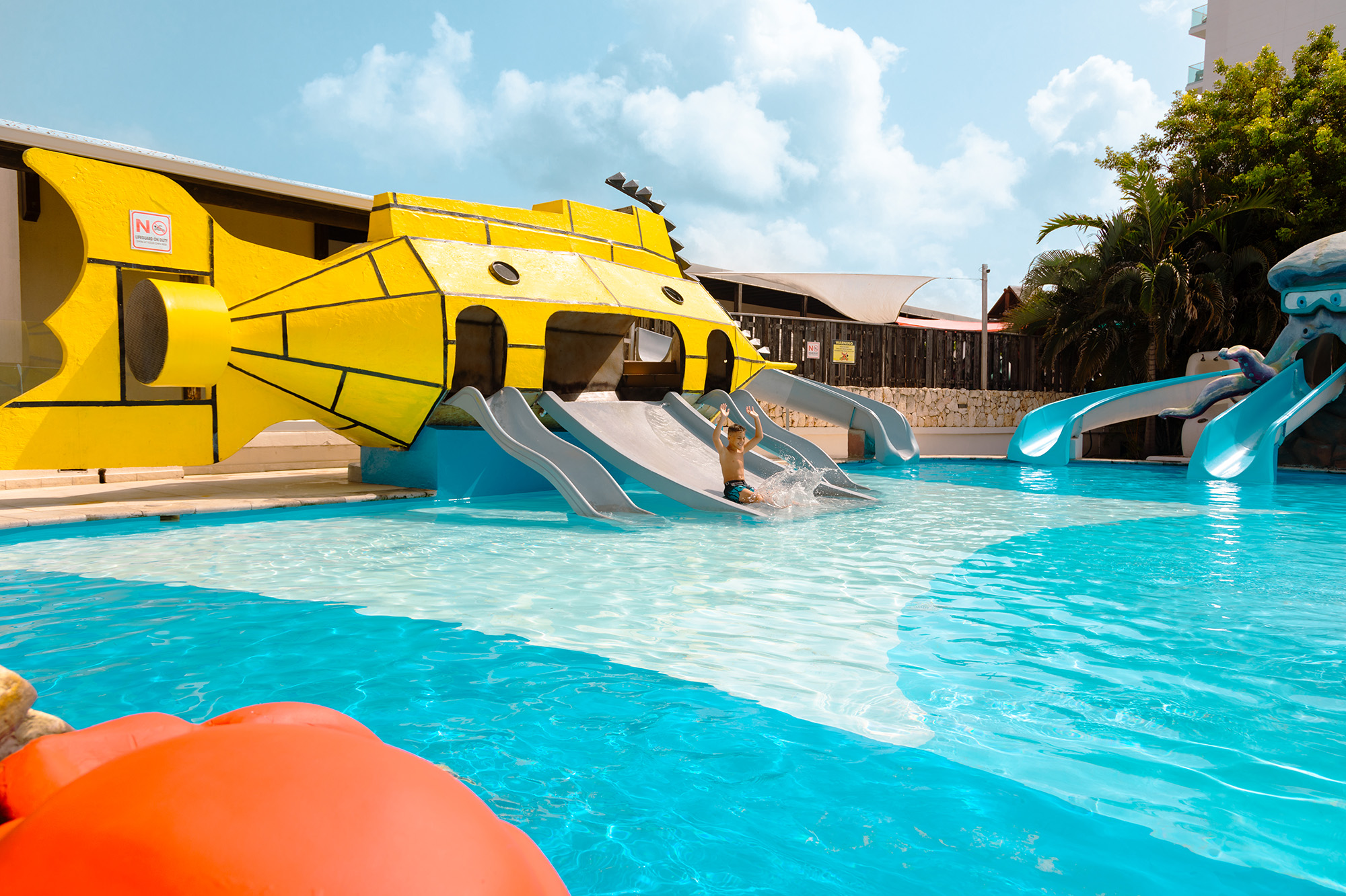 mini aqua park at sonesta Maho beach resort in st maarten