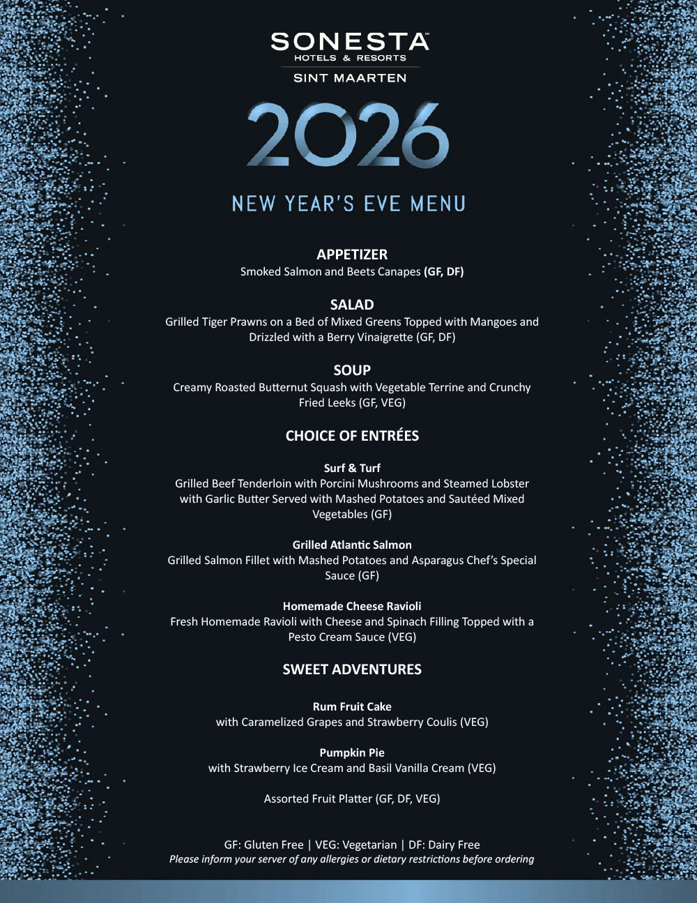 NYE 2026 menu